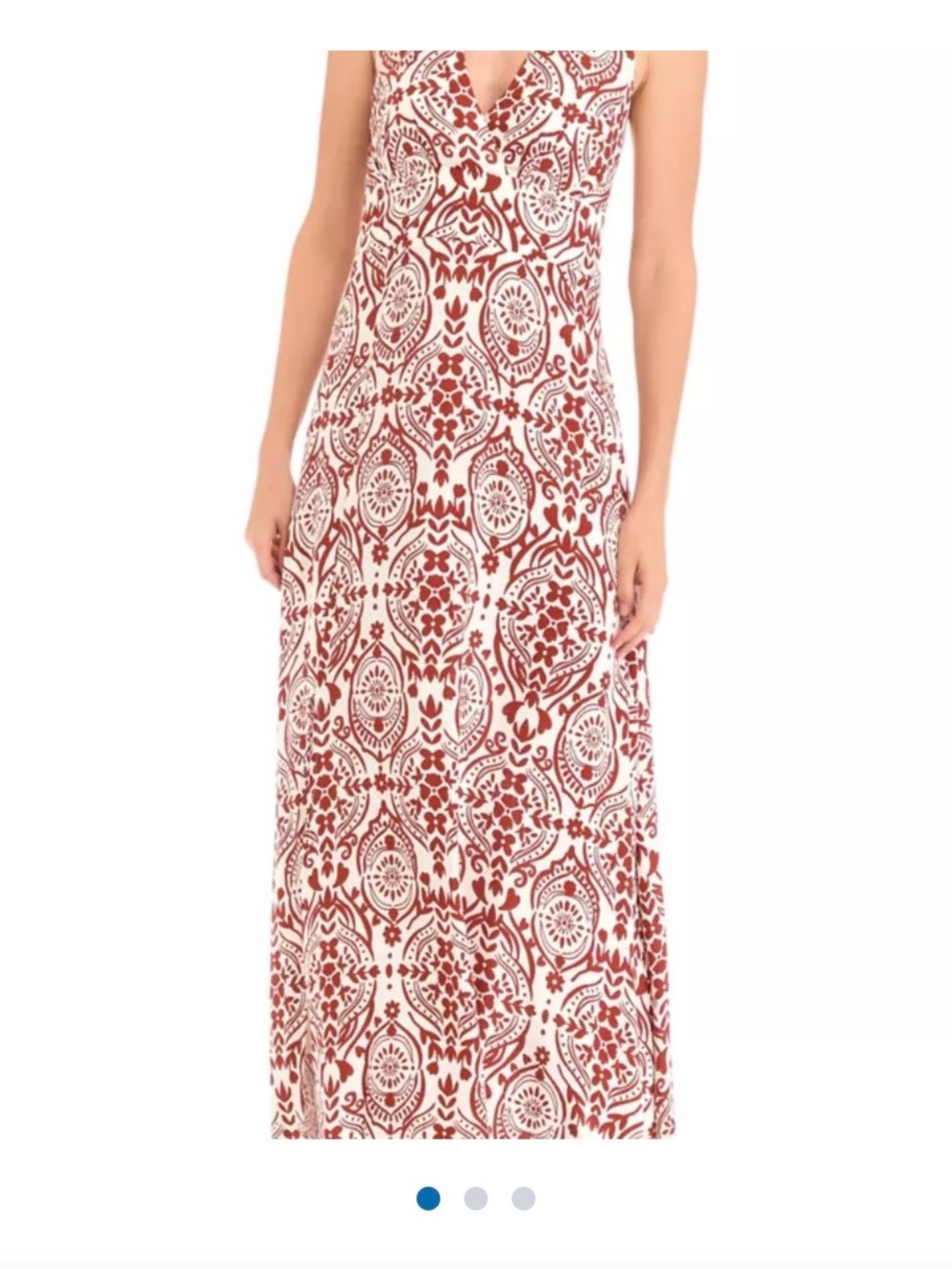 Vince Camuto T Back Halter Rust and ivory Printed Midi Dress